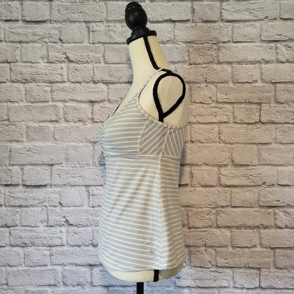 Prana light gray white striped strappy crisscross back detail tank top size S - Picture 5 of 9